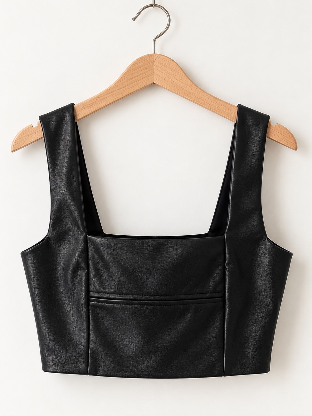 Zara Black Faux Leather Square-Cut Crop Top
